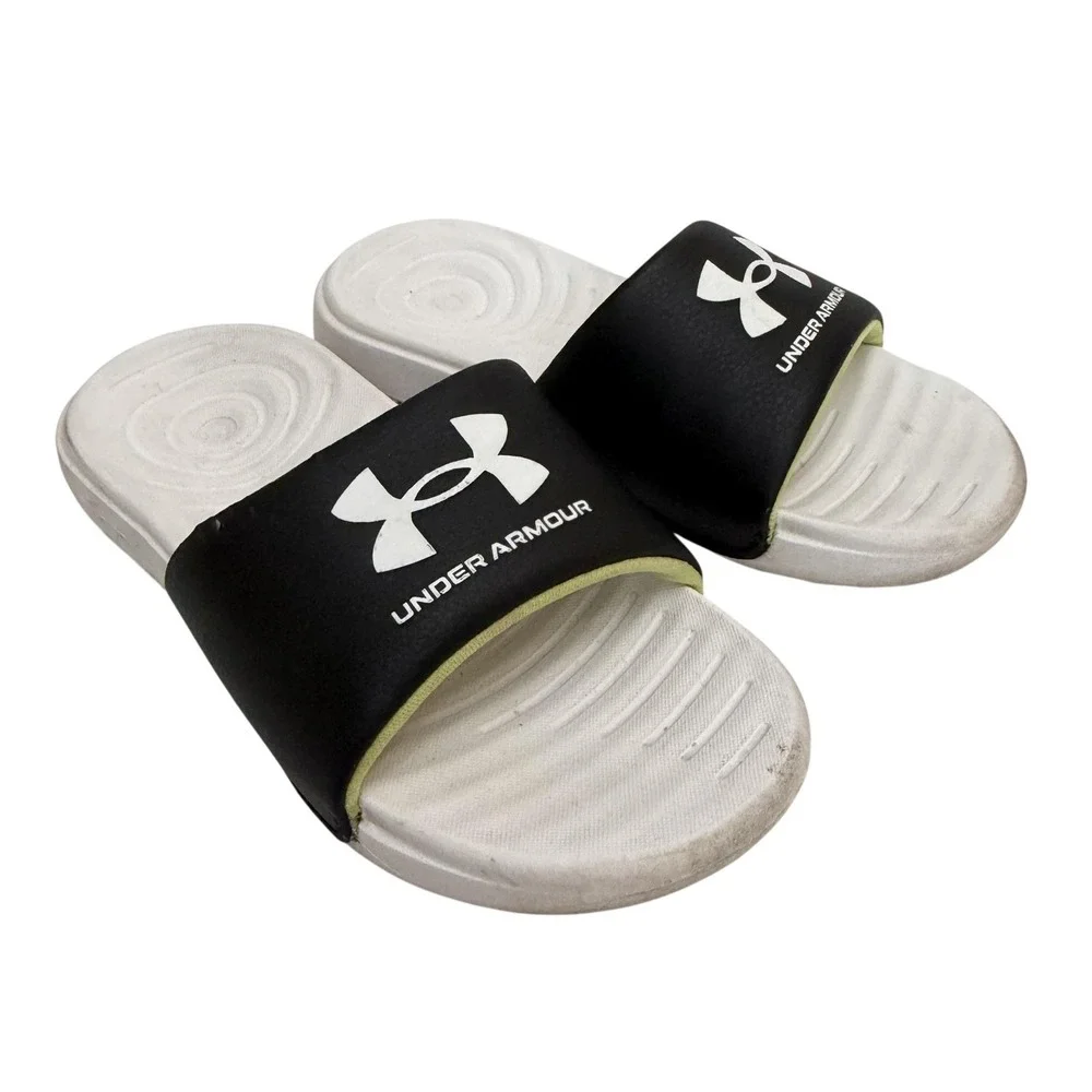 Under Armour Shoes Kids Size 13 Black White Slide Sandals Slip On Logo Comfort